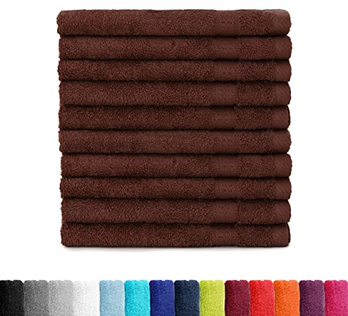 BaSaTex - Handtuch Set für Gäste 10er Pack - Frottee-Handtücher mit Aufhängeschlaufe aus weicher Baumwolle in 30x50cm - Waschtücher für Gäste Öko-Tex Made in Green Zertifiziert - Schoko Braun