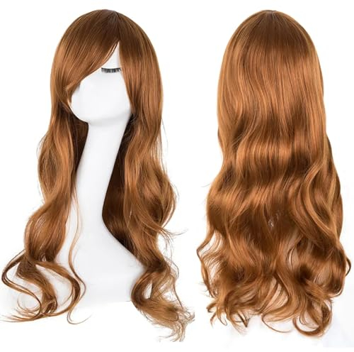 YEESHEDO Braun Cosplay Perücke für Frauen Langes Gewelltes Haar Synthetische Perücken mit Pony für Halloween Party Kostüm Anime 28 Zoll 70 cm