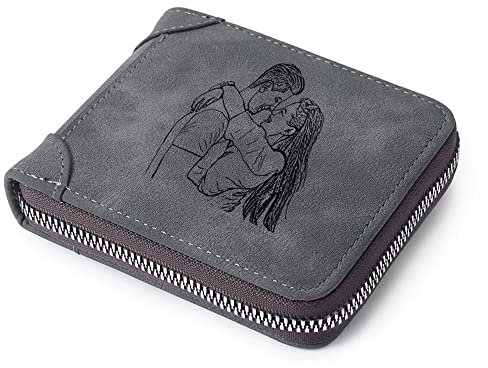 Carteras para Hombre Cartera Fotos Personalizada Hombre Regalos Hombre Cumpleanos Regalos Aniversario para Hombre Cartera día del Padre para Papá Familiar (Dark Grey)