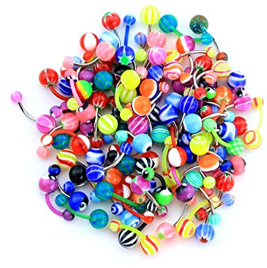 CM Crareesi Mania - Bijoux de nombril - 50Pcs - Acier inoxydable 316L, Acrylique - Silver - Unisex - 0.033 kg