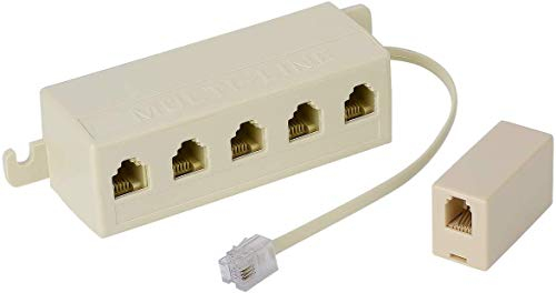 SHONCO Telefon adapter, Fünfwege-Telefonteiler,RJ11 6P4C-Telefonleitungskabelteiler mit 5 Buchsen und Stecker,ein Beige-Inline-Koppler,Beige
