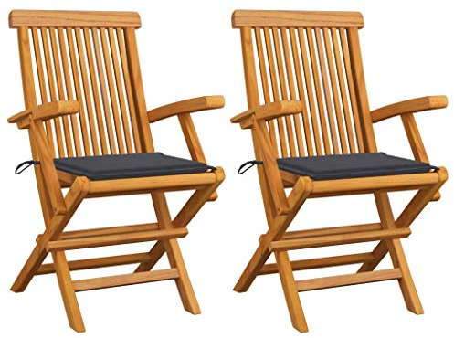 Gartenstühle mit Anthrazit Kissen 2 STK. Gartenstuhl massiv Teak Holz Landhaus rustikaler