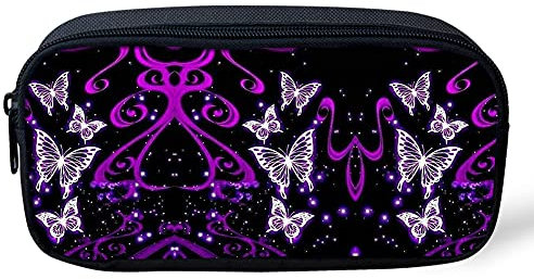 UOIMAG Purple Butterfly Pencil Case for Girls Teens Women, School Pen Holder Bag One Pocket, Casual Desk Organizer Pen Bag