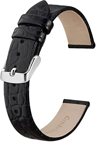 BISONSTRAP Leder Uhrenarmbänder, Weiche Ersatzbänder mit Polierter Schnalle, 14mm, Schwarz mit Silberner Schnalle