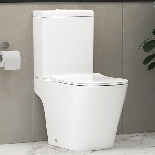 Elite Rimless Close Coupled Toilet with Concealed Cistern & Slim Soft Close Seat Bathroom WC