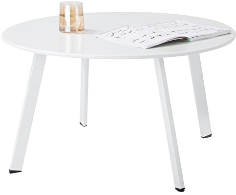 Meluvici Outdoor-Beistelltisch, Outdoor/Indoor Metall Stahl Terrasse Couchtisch Rund Wetterbeständig Rostfrei Weiß