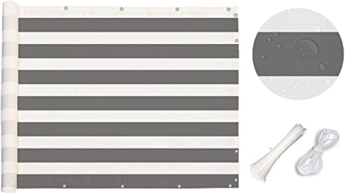 Momooda Balkon Sichtschutz Balkonabdeckung Balkonverkleidung Sonnenschutz Zaun Blickdichte Windschutz UV-Schutz Nylon Kabelbinder und Kordel,Grau und Weiß Streifen 0.75x3m