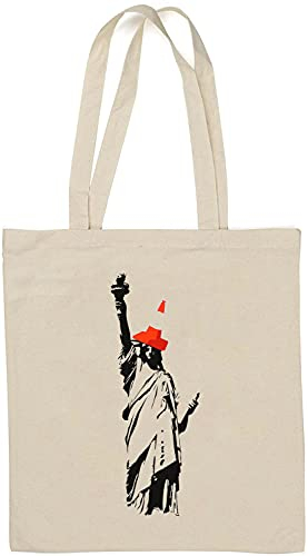 Lady Liberty with A Cone On Her Head Einkaufstasche aus natürlicher Baumwolle Weiß One Size