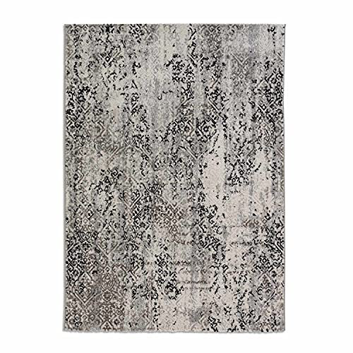hochwertiger Designer Teppich Antea — Moderne Kurzflor Teppiche — Zimmerteppich im Vintage Design — (160x230cm, Ornamente schwarz/beige)