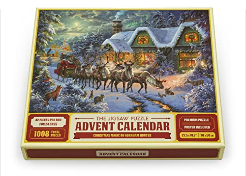 Der Original-Puzzle-Adventskalender 2024 – Weihnachtszauber, 24 Boxen à 1008 Teile, Weihnachts-Countdown, Spaß für Kinder, Erwachsene, Familie, offizielles Kunstwerk von Abraham Hunter