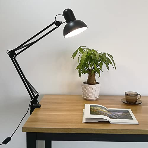 60W Lampada da Scrivania LED E27 Vintage, Lampada da Tavolo con Braccio Girevole e Morsetto, LED Lampada da Comodino Protezione degli Occhi per Lettura, Studio, Ufficio (Lampadina E27 non Inclusa)