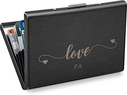 Maverton Porte-Carte avec Gravure pour Elle - Étui en métal pour Cartes de Visite/Cartes de fidélité - Porte Cartes avec 5 Fentes - Accessoire personnalisé pour Femmes - Love