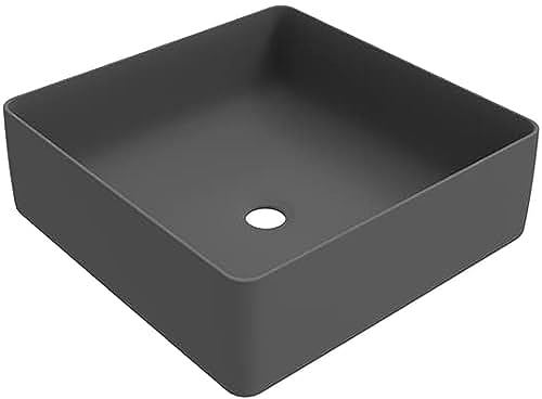 ERCOS Lavabo D'appoggio Quadrato In Ceramica, Lavabo Bagno Colore Grigio Opaco , Senza Troppopieno, Dimensioni 416x416 mm