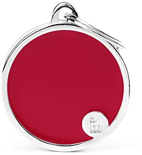 MyFamily Personalisierte Hundemarke Made in Italy Große Rote Knochen Hundeschild mit Gratis Gravur - Handemailliert - Kollektion Basic Handmade 38 x 24 mm