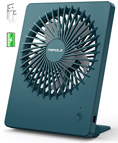 TriPole Tischventilator Leise, 2000mAh Ladefähige USB Ventilatoren Ausführen Bis zu 4-16 Std, 3 Geschwindigkeiten Tragbarer Akkulüfter-30dB, 180°Einstellbar, für Büro, Bibliothek, Reise-Dunkelgrün