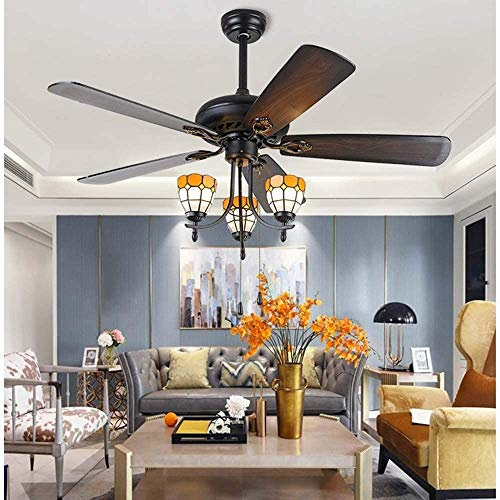 Traditional Antique Banker Nostalgic 52 Inch Luxurious Vintage Ventilator Lamp LED Ceiling Fans with Lamp for Bedroom,Living Room,Dining Room Including Motor,5-Blades,Switch,Without Bulb needed