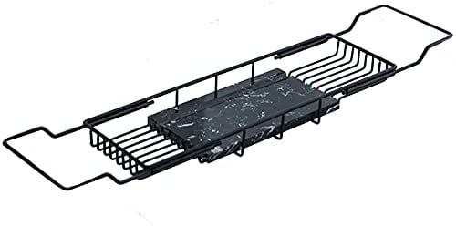 ACiyD Badewannen-Tischregal aus verchromtem Stahl, poliertes Badewannen-Caddy für Dusche und Badewanne, Telefon, Pad, Buchhalter, Kelchhalter, Caddy-Rack, Tischablage (schwarz)