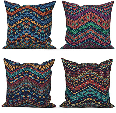 ASDCXZ Kissenbezug Boho 40x40 cm 4er Set, Retro Geometrische Gestreifte Grün Sofa Dekokissen Kissenbezüge Kissenhülle Waschbar Polyester Flachs Textil Outdoor Polster Kopfkissenbezug Kissen Bezug