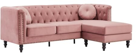 Vente-unique-Ecksofa - Ecke wechselbar - Samt - Altrosa - Turner