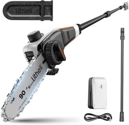 Litheli 20V Cordless Pole Saw, 8'' Battery Powered Pole Chainsaw for Tree Trimming, 28ft/s Cutting Speed, 2.5Ah Battery & Charger Included, for Branch Cutting & Pruning