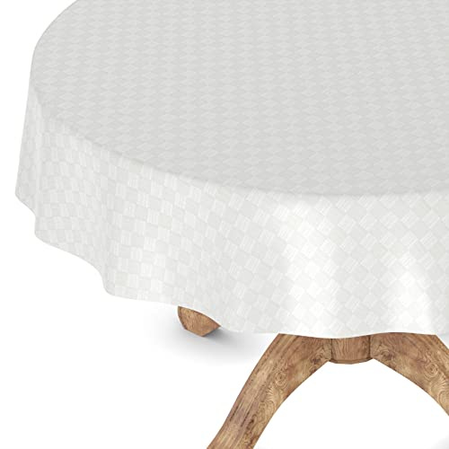 Wachstuchtischdecke Wachstischdecke Tischdecke abwaschbar Gartentischdecke Wachstuch Eckig rund oval Rund 120cm Schnittkante Karo Quadrat Weiß