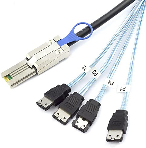 Allowish Mini SAS SFF-8088 26P to 4 Ports E-SATA 7P Female Server Hard Drive Connection Cable (1m,Black)