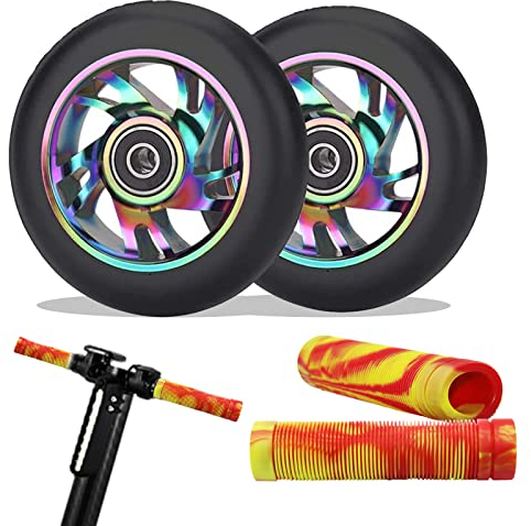 Scooter Ersatzräder, 2 Stück 110mm Stunt Scooter Ersatzräder 88A Vollreifen Scooter Rollen Räder mit ABEC-9 Lager für Meisten Stuntscooter und Kickscooter