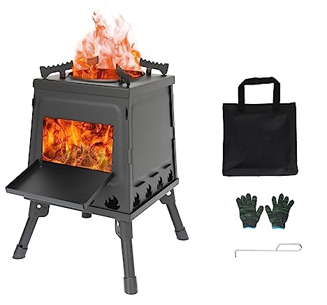 Estufa de leña para camping, estufa de leña portátil, plegable, tienda de campaña, mini estufa de calor al aire libre con bolsa de transporte, para cocinar, calefacción, picnic, senderismo, barbacoa,