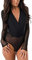 MAYFASEY Damen Sexy V Ausschnitt Mesh Body Langarm Transparentes Trikot Jumpsuit Top, Schwarz, M