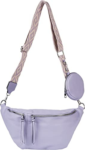 styleBREAKER Damen Halbmond Crossbody Schultertaschen Set 3-Teilig, Schultergurt mit Muster, Schlüsselanhänger, Börse 02012398, Farbe:Flieder