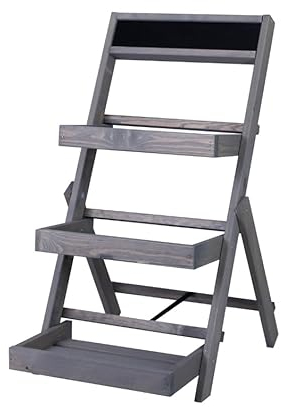 MODO24 Blumentreppe Holz, 3-stufig Blumenregal, Blumenständer, Etagere Pflanzenregal, Pflanzenständer, Holztreppe Garten, Pflanzenhocker, Indoor & Outdoor, Abmessungen 70x39x48 cm, Farben: Grau