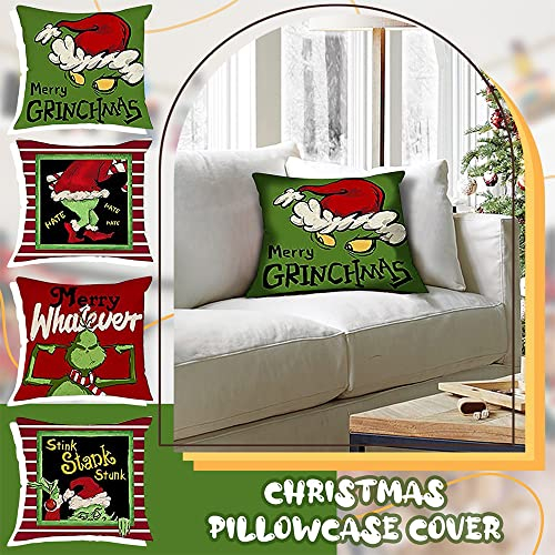 Oimaik Weihnachts-Kissenbezüge, 4 Stück, Weihnachtsdekoration, Wurfkissenbezug, 45 x 45 cm, Kissenbezug für Zuhause, Couch, Bauernhaus-Dekoration