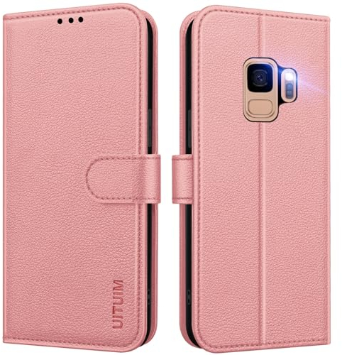 UITUIM Coque pour Samsung Galaxy S9 (Pas pour S9+), Coque Etui Portefeuille Cuir avec Rabat Porte Carte Clapet Magnétique Flip Case Étui Silicone Housse de Protection Etui pour Samsung Galaxy S9,Rose