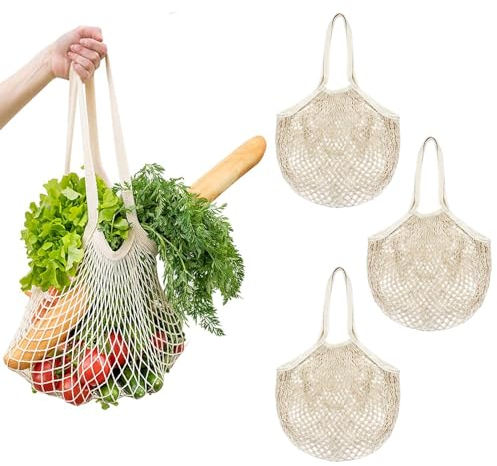 Eowppue 3 Stück Einkaufsnetz Tasche, Netztasche, einkaufsnetz, Netzbeutel, Sandspielzeug Tasche, Häkeltasche