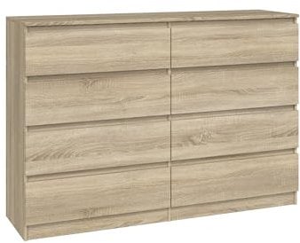CDF Kommode Eiche Sonoma mit 8 Schubladen 40 cm Tief Komodenschrank Komode für Wohnzimmer Schlafzimmer Schubladenschrank Malm Kommode viel Stauraum Geeignet Organizer Kleidung 138cm Breite Modern Look