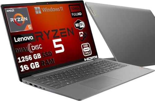 Lenovo Pc Notebook Led 15,6 Full Hd,Amd Ryzen 5 R5-5500U Six Core Fino 4,0 Ghz,Sshd M2 Nvme 1256Gb,Ram 16Gb,Webcam,Hdmi,Lan,Wifi,Office Pro,Windows 11 Pro