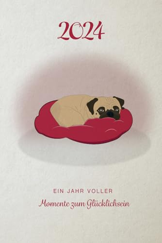 Mops Kalender 2024: Niedlicher Kalender 2024 mit farbigen Mops Illustrationen | A5 Format | Doppelseite für jede Woche | Mops Geschenke | Mops Artikel ... | Mops Kalender | Geschenke für Mopsliebhaber