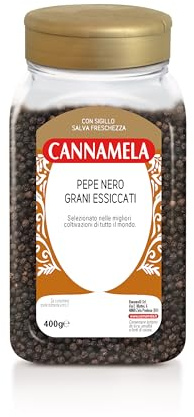 Cannamela - Linea Vasi PET, Pepe Nero Grani, Confezione da 400g. Ideale per per arricchire di gusto qualsiasi piatto