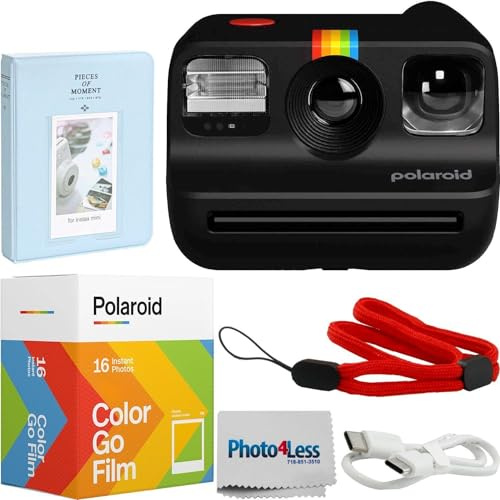 Polaroid Go Generation 2 - Mini cámara instantánea con película Polaroid GO a color, paquete doble y álbum de fotos + paño (4 artículos) (negro)