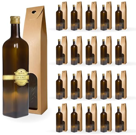 Espirito Rebelde 20 bottiglie in vetro scuro da 500 ml con tappo a vite dorato + 20 scatole | olio d'oliva, aceto, alcool | olio di vetro