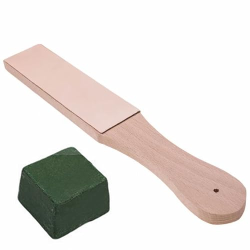 Premium Strop D’affûtage en Cuir, Kit D'affûtage en Cuir avec Pâte à Polir, Manche en Bois dur Recouvert de Cuir Tanné Végétal, DIY D’affûtage en Cuir a Aiguiser, Affûte-couteau en Cuir