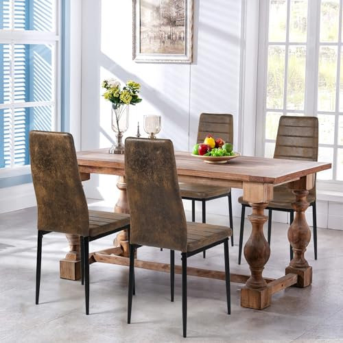 Liink1Ga Silla Marrón de Comedor Pack 4 Cadeiras Cozinha, Sillas de Cocina Pack 4 Sillas Escandinava de Tapicería de Suede Marrón para Salón, Restaurante, Cafetería y Oficina, Fácil Montaje