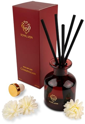 ROYAL LION Reed Diffuser 150ml - Aroma Diffuser - Raumduft Stäbchen - Lufterfrischer mit Duftstäbchen für die Wohnung (Rot: Duft CherryGlam)