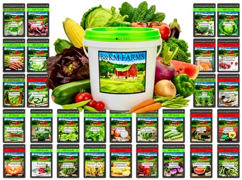 B&KM Farms 22,000+ Non-GMO Heirloom Seed Kit-30 Fruit & Vegetable Variety