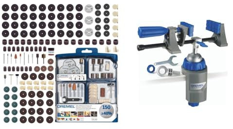 Dremel Coffret de 150 accessoires Dremel pour outils rotatifs pour graver, découper, poncer, meuler & Etau Multi-Vise outil 3-en-1 étau stationnaire