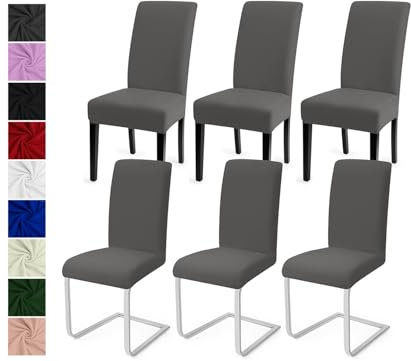 Eozakavod Stuhlhussen 6er Set Stuhlbezüge Moderne Stretch Stuhlhussen Universal Husse Abnehmbare Stuhlbezug Waschbarer Abdeckung Esszimmer Dekoration Spannbezug,für Hochzeit Partys(6er Set, Grau)-C