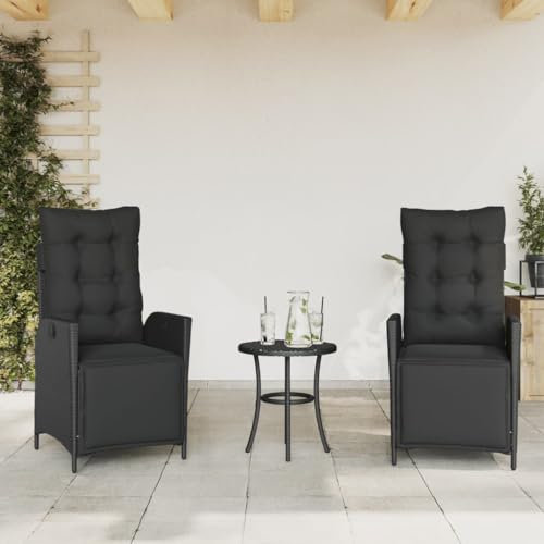 Homgoday Gartenstuhl mit verstellbarer Lehne & Fußstütze, PE-Rattan, schwarz, 110 kg Tragfähigkeit - Liegestuhl Model365289