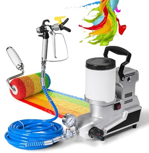 Fablestoryem Spruzzatore di Vernice Airless Portatile da 1600W, Macchina per Spruzzatura di Vernice Ad Alta Pressione da 2 Litri, Regolazione Continua della velocità, 2,5L/Min, Tubo da 5m,220V