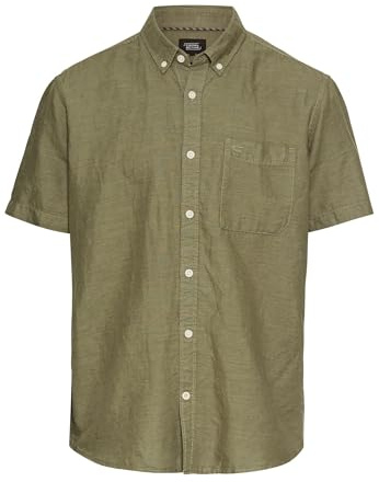camel active Herren Kurzarmhemd aus einem Baumwoll-Leinenmix Dunkelgrün, menswear-4XL