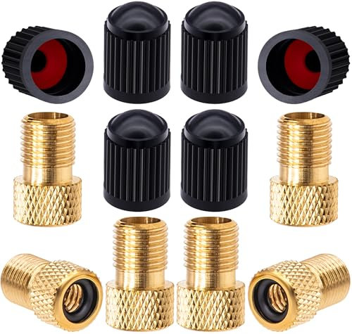 MEAJOO 6 adaptadores de válvula Presta de latón, convierte Presta a adaptador Schrader, infla el neumático con bomba estándar o compresor de aire para bicicletas, paquete de 6 tapas de válvula de